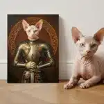 Medieval Knight Custom Pet Portrait Medieval Knight Custom Pet portrait, a sphynx in armor with sword.