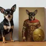 Roman General Custom Pet Portrait Roman General Custom Pet Portrait, a dog general in bronze armor with shield.