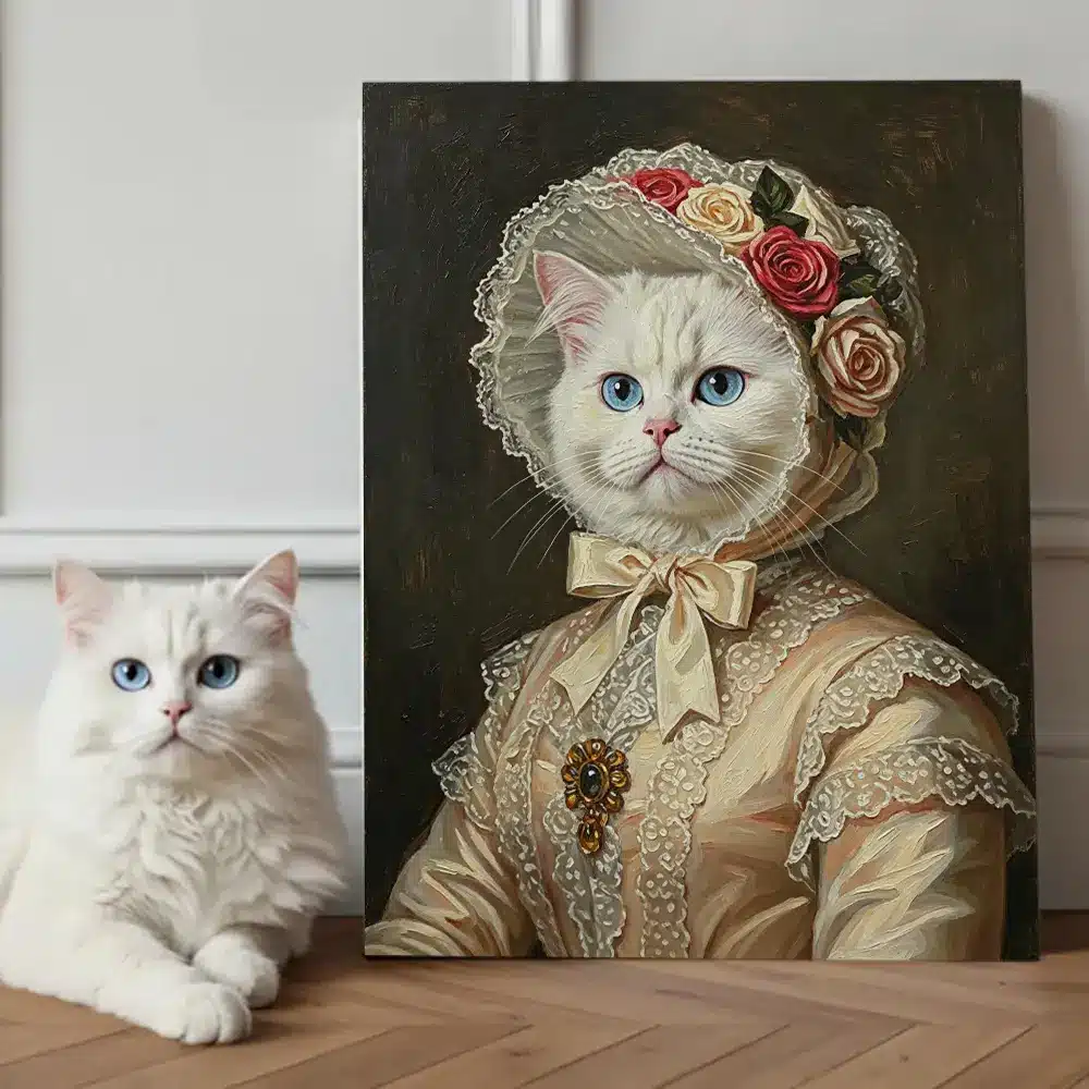 Home 9 Cowboy Custom Pet Portrait, a cowboy cat wearing a vest and a hat.