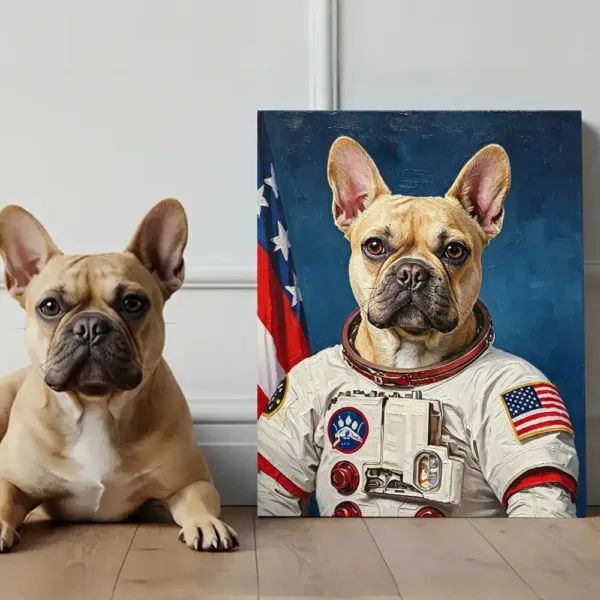 Home 24 Astronaut Custom Pet Portrait, a dog astronaut in space suit.